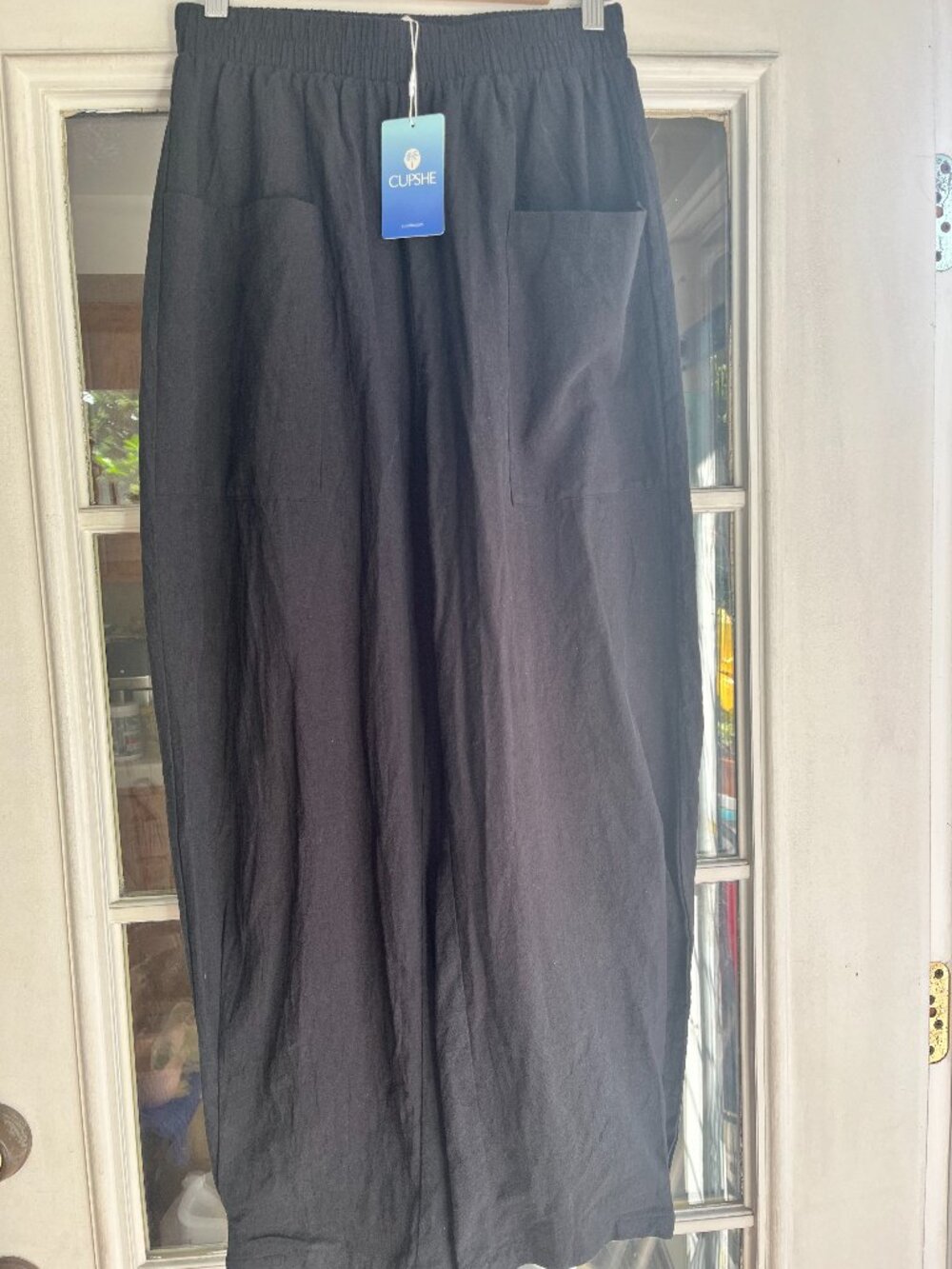 Capshe lightweight pull-on barrel pants elasticized waistband SZ M Black pockets